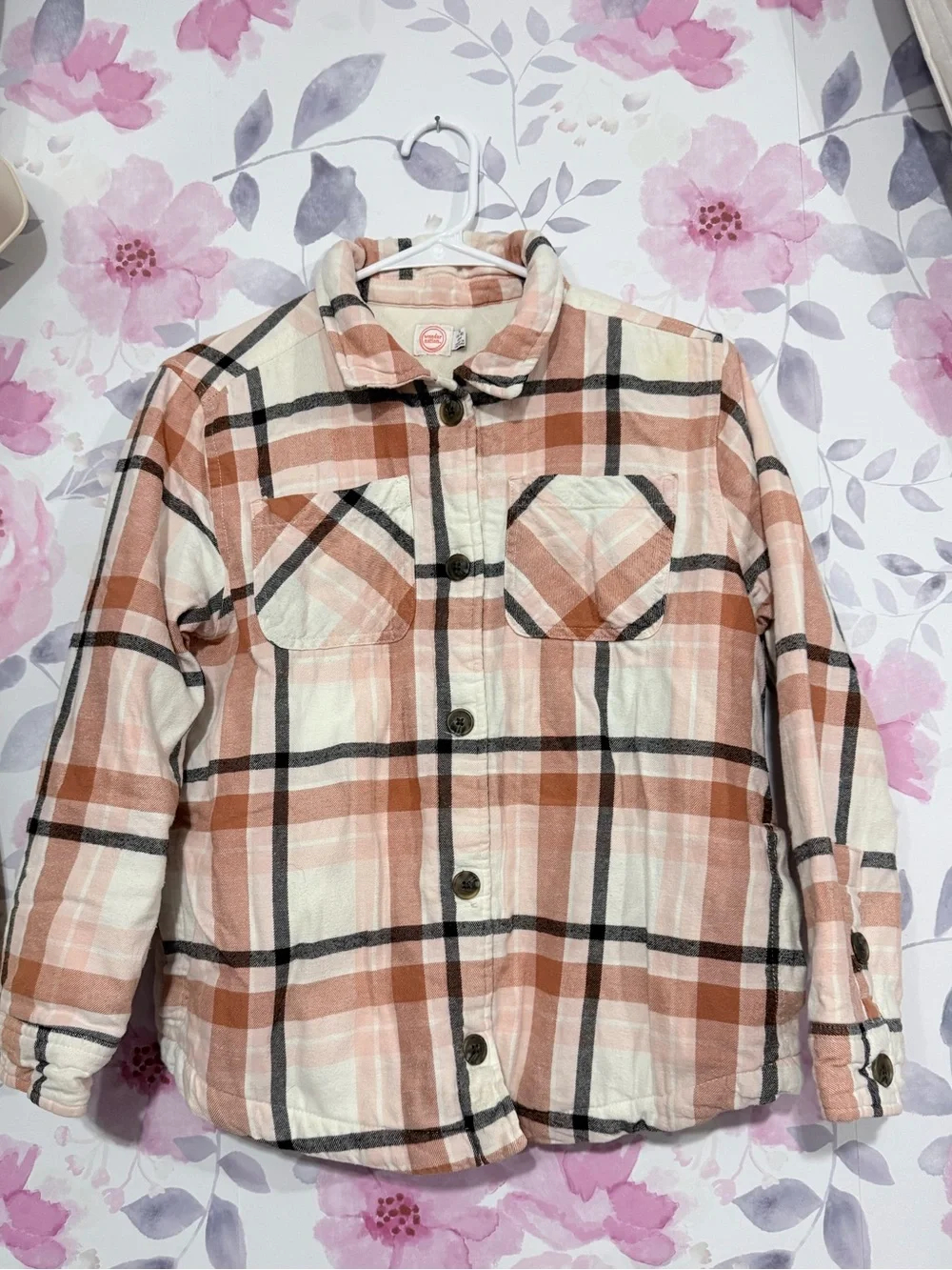 wonder nation Plaid Button-Front Shacket - Cream & Brown Plaid